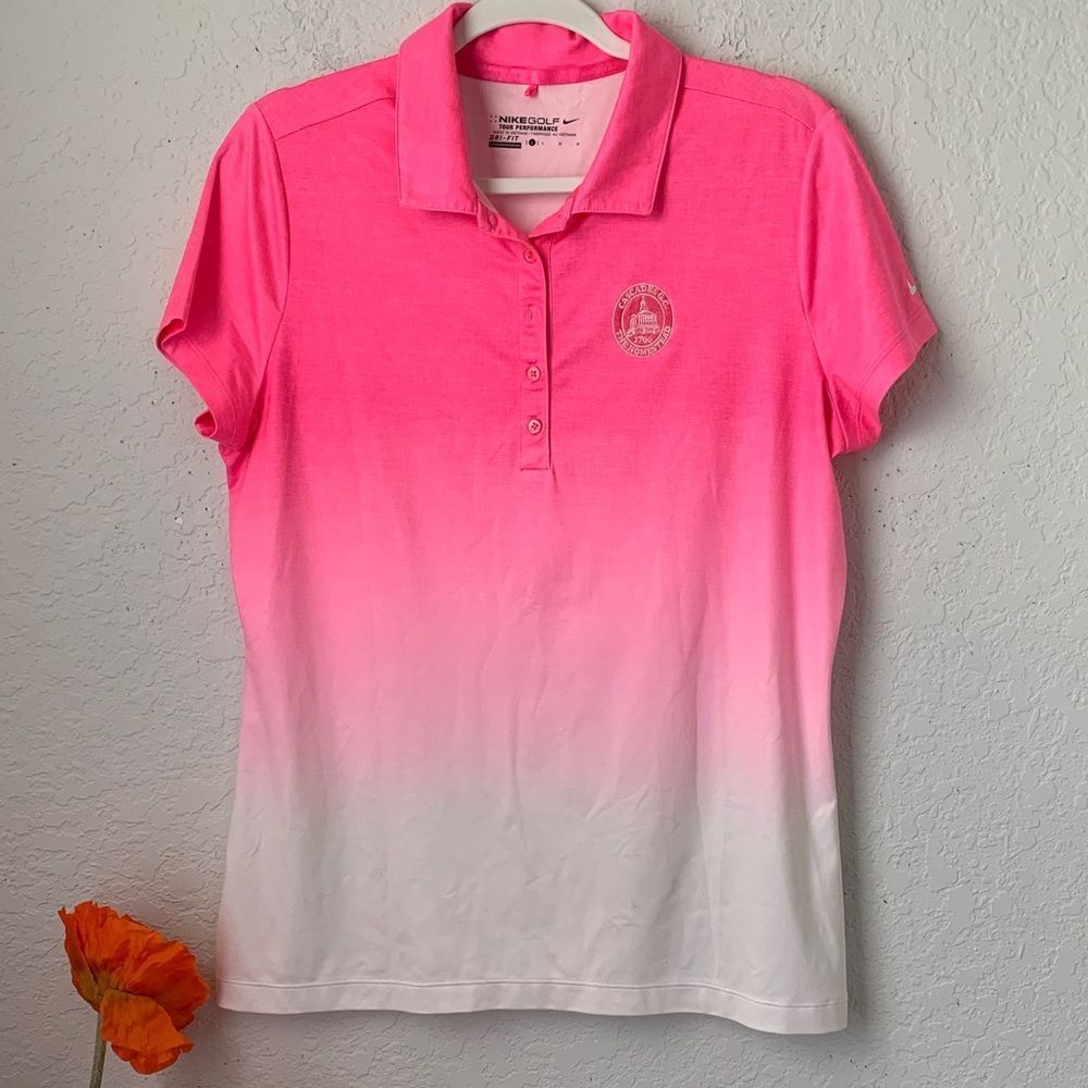 Nike Pink and White Ombre Button Down Women’s Polo Shirt Size L